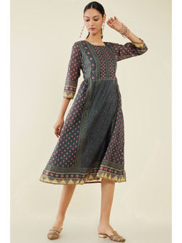 Soch - Women Grey Chanderi Printed Kurta
