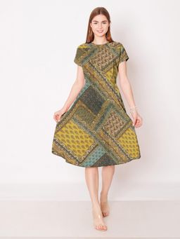 Zink London - Women Multi-Color Bohemian Printed A-Line Knee Length Dress