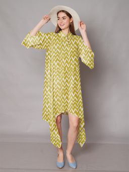 Zink London - Women Yellow Printed High-Low Midi Dress