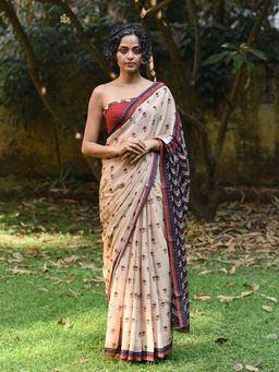 Suta - Beige Floral Printed Pure Cotton Saree