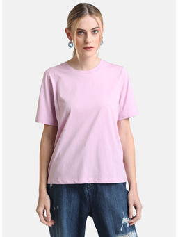 Kazo - Pink Basic Round Neck Half Sleeves T-Shirt