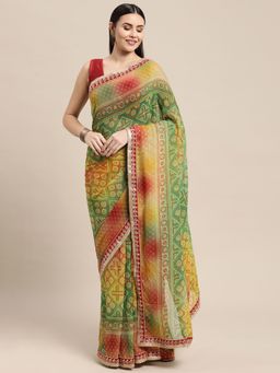 Vastranand - Multi Designer Printed Bandhani Saree with Unstitched Blouse