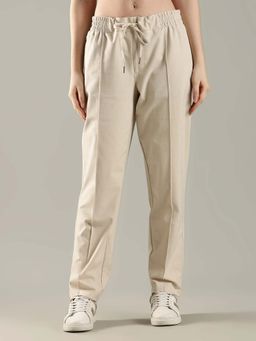 Tommy Hilfiger - Women Relaxed Fit Solid Mid Rise Beige Trouser