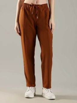 Tommy Hilfiger - Women Relaxed Fit Solid Mid Rise Brown Trouser