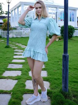 French Theory - Women Puff Sleeves Blue Dress