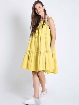 French Theory - Women Short Summer Flared One-Piece Yellow Dress