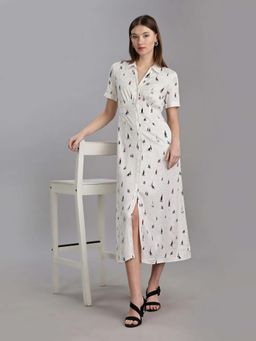 Tommy Hilfiger - Women Viscose Spread Collar A-Line White Dress