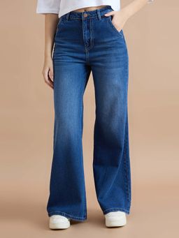 TARAMA - Women High Rise Flare Fit Blue Jeans