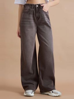 TARAMA - Womens High-Waist Wide-Leg Baggy Fit Brown Jeans