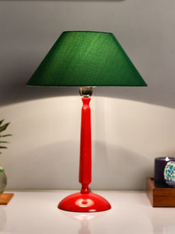 Homesake - Glossy Red Cubist Table Lamp Green Shade