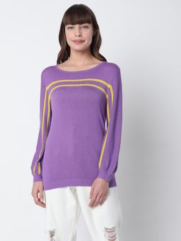 VERO MODA - Women Casual Solid Purple Sweatshirt