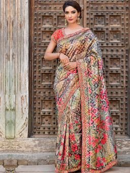 Odette - Multicolour Printed Weaved Silk Designer Saree with Unstitched Blouse
