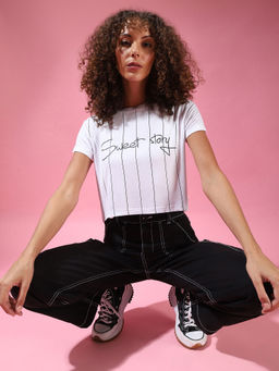 PINACOLADA - White Women Half Sleeve Crop Top