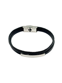 The Tie Hub - Black Braided Faux Leather Bracelet for Men