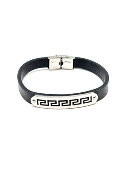 The Tie Hub - Stylish Black Faux Leather Bracelet with Greek Key for Men