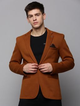SHOWOFF - Mens Notched Lapel Solid Tan Open Front Blazer
