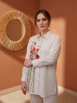ZUMMER - Cotton White Floral Embroidered Shirt