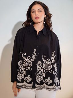 ZUMMER - Cotton Black Embroidered Oversized Shirt