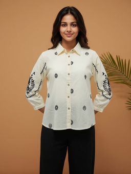 ZUMMER - Cotton Cream Embroidered Shirt