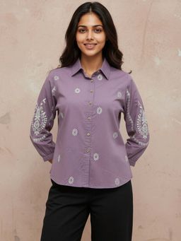 ZUMMER - Cotton Purple Embroidered Shirt