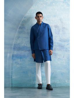 Charkhee - Royal Blue Placket Kurta with Pant and Jacket