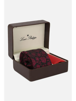 Louis Philippe - Men Black Floral Print Tie and Pocket Square