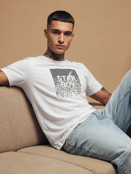 Bewakoof - Men's White Star Boy Foil Printed T-Shirt