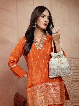 Anekaant - Women's Dangle Mint Green Faux Silk Floral Embroidered Potli
