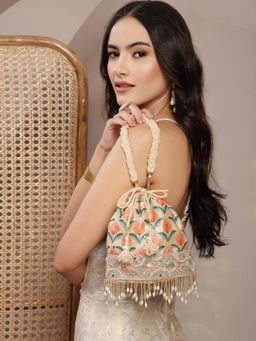 Anekaant - Women's Jashn Edit Beige Faux Silk Floral Print Potli