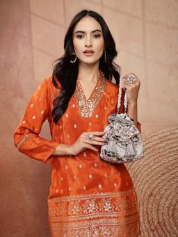 Anekaant - Women's Jashn Edit Ivory Faux Silk Floral Printed Potli