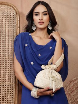 Anekaant - Women's Noor Edit Ivory Faux Silk Botanical Embroidered Potli