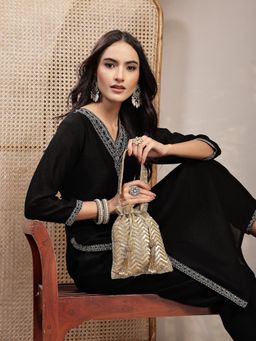 Anekaant - Women's Noor Edit Metallic Gold Suede Sequin Embellished Potli