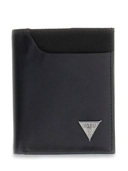 Guess - Men's Black Leather Solid Tri-Fold Wallet