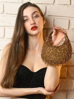 Odette - Women's Golden Tasselled Moon Handbag
