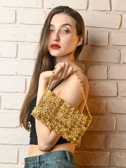 Odette - Women's Golden Metal Sling Bag with Detachable Strap