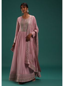 KALKI FASHION - Onion Pink Embellished Anarkali In Georgette (Set of 3)