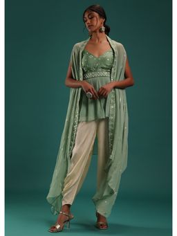 KALKI FASHION - Pista Green Peplum Top & Dhoti With Abla Work (Set of 3)