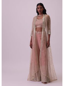 KALKI FASHION - Onion Pink Palazzo & Blouse In Georgette With Sequins Work (Set of 3)
