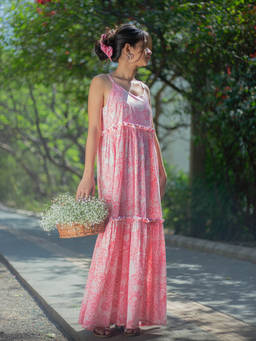 ODHANON - Women's Pink Flare Maxi Dress
