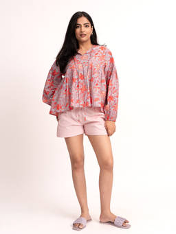 ODHANON - Pink Cotton Full Sleeve Top for Women