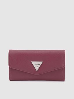 Guess - Women Solid Maroon Lathan Wallet