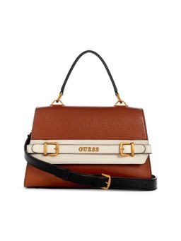 Guess - Women Solid Brown Sestri Satchel Bag with Detachable Strap