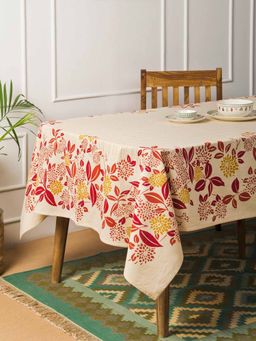 Fabindia - Red Cotton Printed Neer Coral Table Cover 6 Seater