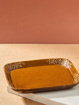 Fabindia - Yellow Ceramic Casted Chintz Snack Plate