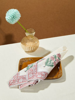 Fabindia - Pink Cotton Hand Block Printed Napkin (Pack of 6)