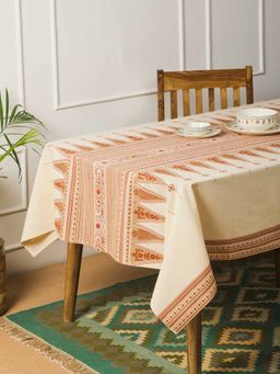Fabindia - Red Cotton Printed Trikonia Table Cover 6 Seater