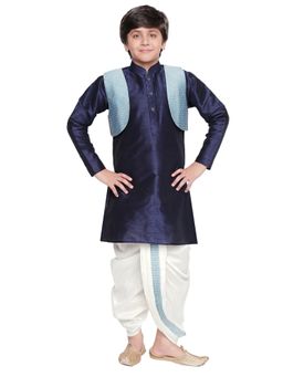 Jeetethnics - Boys Navy Blue Kurta Set With Dhoti Pants And Jacket (Set of 3)