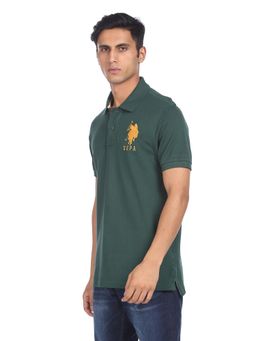 U.S. POLO ASSN. - Men Green Short Sleeve Solid Polo T-shirt