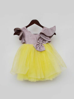 Fayon Kids - Pink Shimmer And Yellow Glitter Net Frock