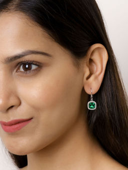 Ornate Jewels - 925 Sterling Silver Cushion Cut Green Emerald and American Diamond Dangler Earrings for Women Girls 10